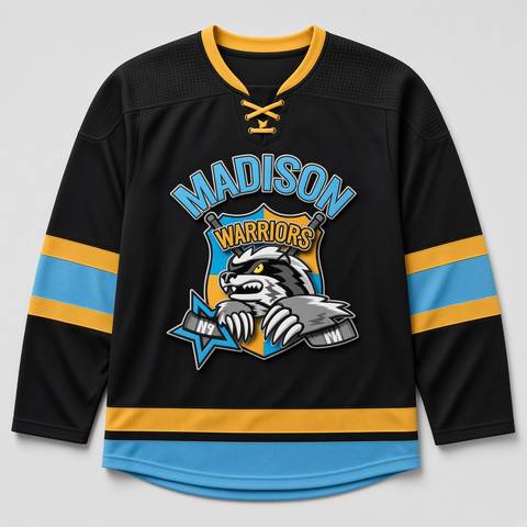 Sample design: hockey jersey with the Madison Warriors crest